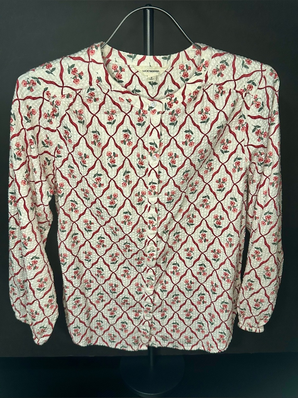 Lucky Brand Floral Cotton Peasant Blouse Size Small Cottagecore Boho
